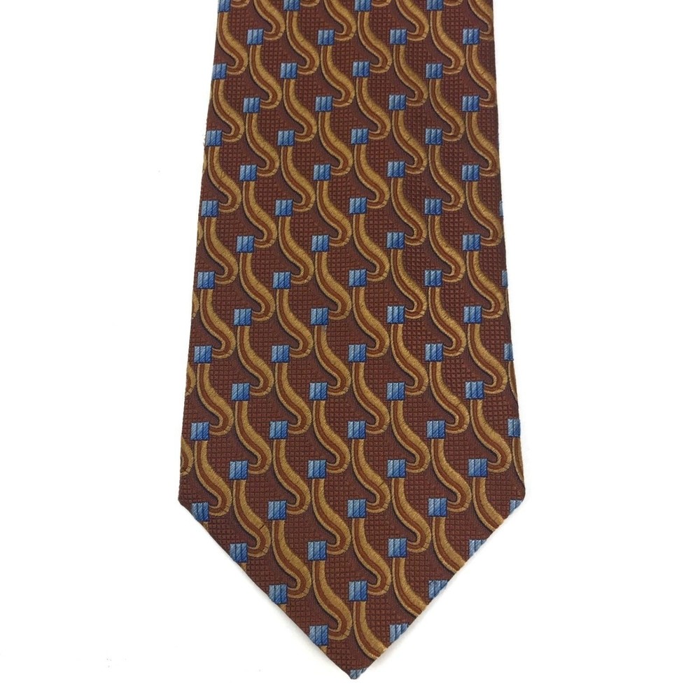 Jos. A. Bank Signature Collection Brown Blue Squares Elegant Office Tie Necktie - Picture 2 of 8